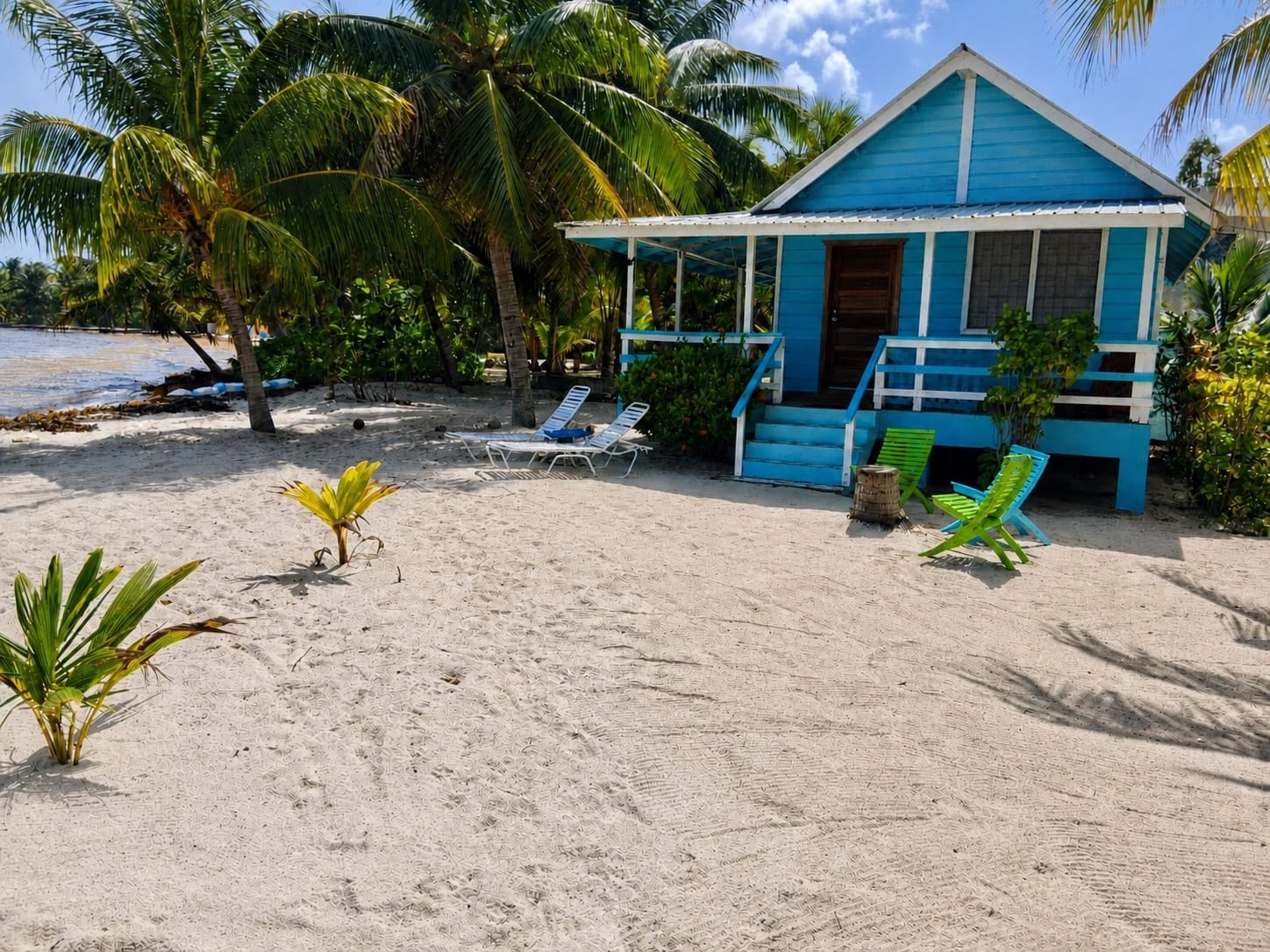 Blue beachfront cabana at The Village Inn